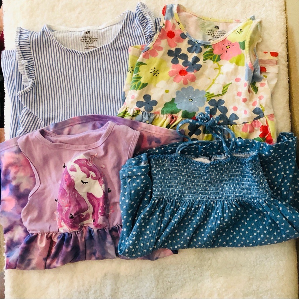Toddler Girls 5-6Y Summer Cotton Sleeveless Dress Bundle 4pcs (2H&M, Zara,Shein)